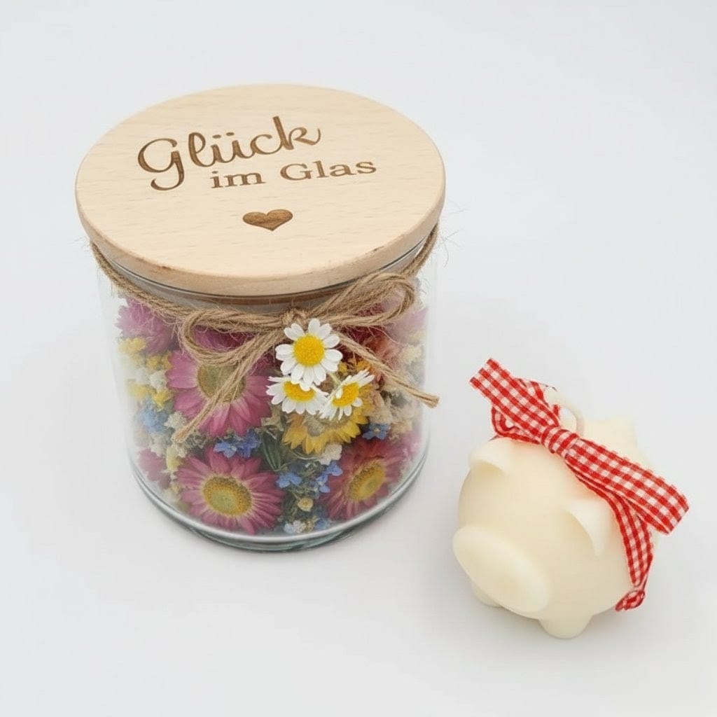 Vorratsglas Glücksglas mit Glücksschweinchen Kerze