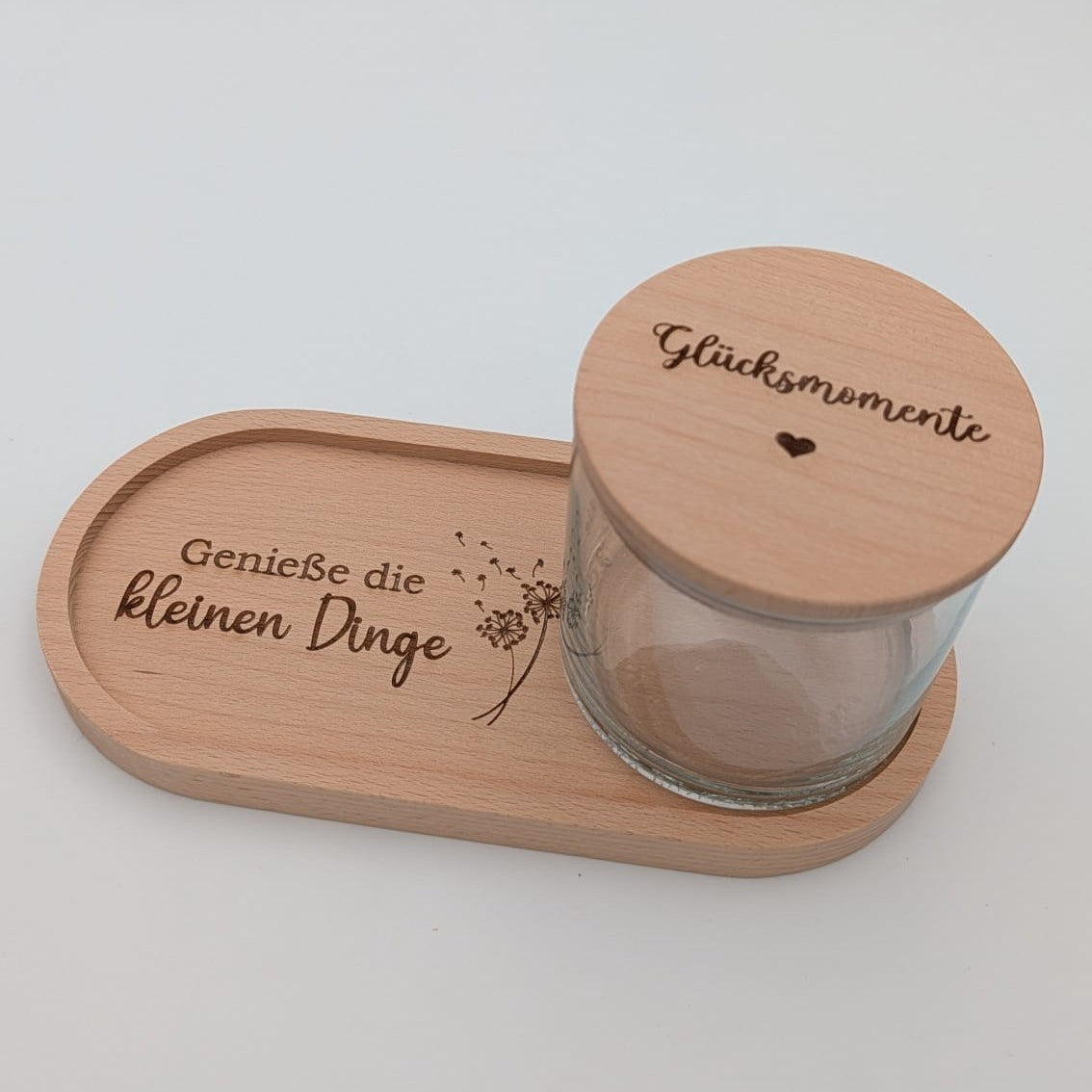 Holztablett oval und Vorratsglas "..kleinen Dinge"
