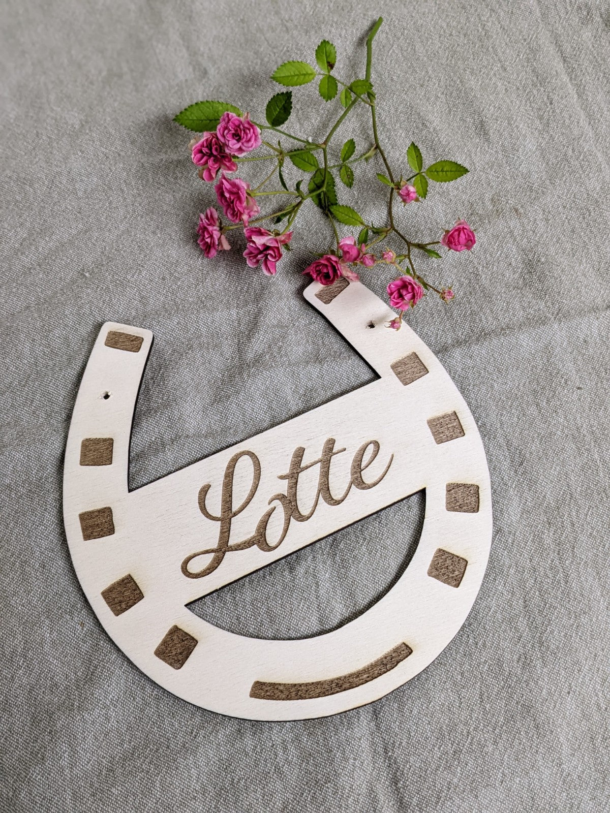 Boxenschild personalisiert mit Namen Stallschild Hufeisen