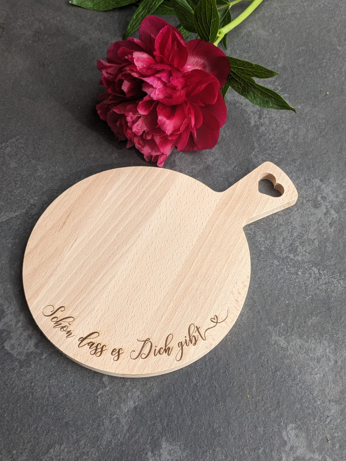 Brettchen rund Holz mit Griff Schön dass es dich gibt