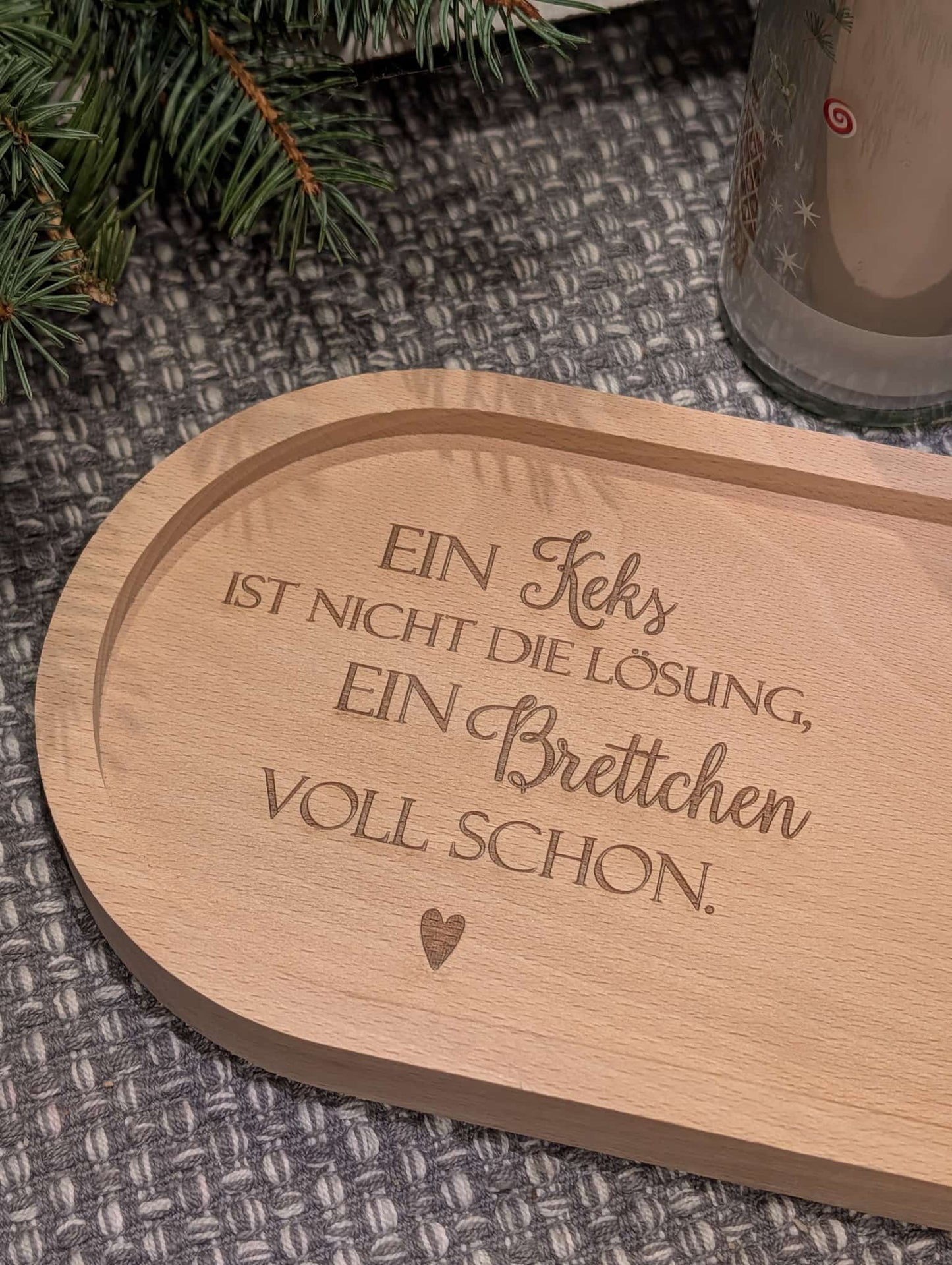 SPECIAL ♥ Holztablett Keks + Glas gratis dazu