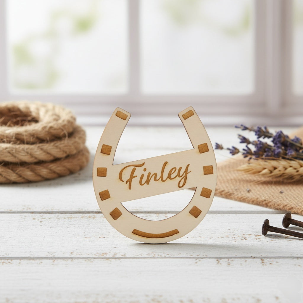 Boxenschild personalisiert mit Namen Stallschild Hufeisen