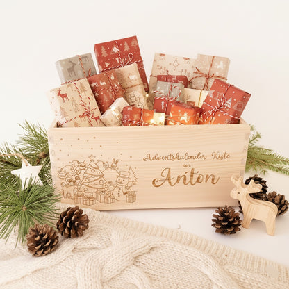Adventskalender Holzkiste personalisiert – zum Befüllen mit Namen