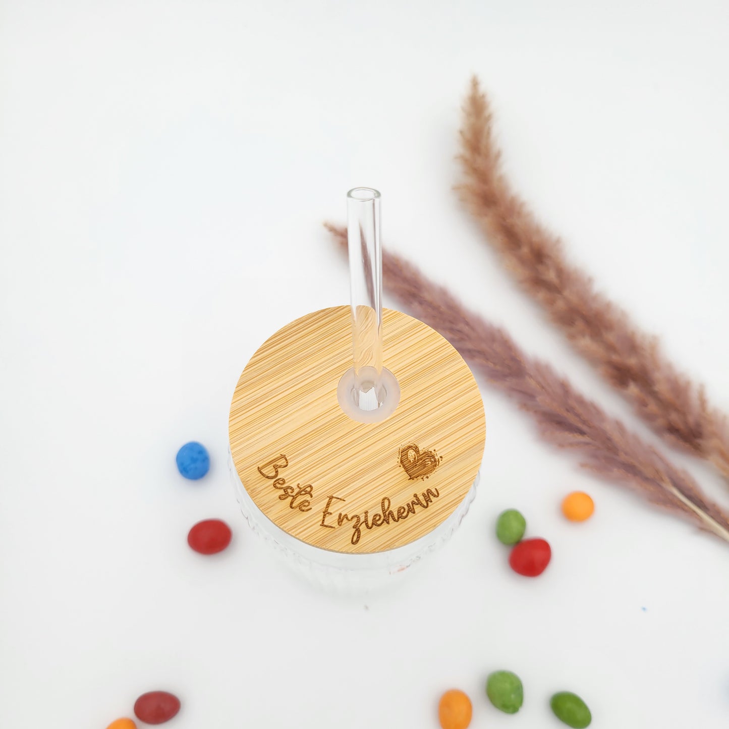 Beste Erzieherin Trinkglas mit Strohhalm