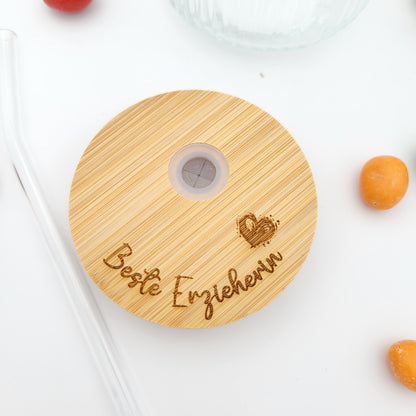 Beste Erzieherin Trinkglas mit Strohhalm