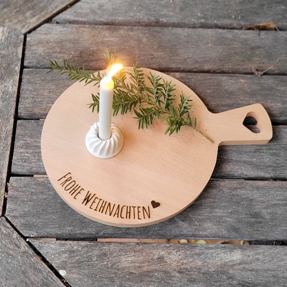 Holzbrettchen Frohe Weihnachten rund mit Griff