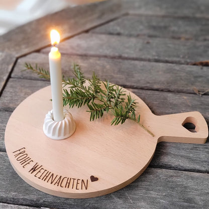 Holzbrettchen Frohe Weihnachten rund mit Griff