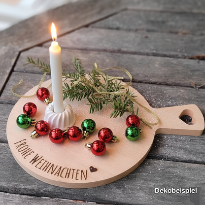 Holzbrettchen Frohe Weihnachten rund mit Griff