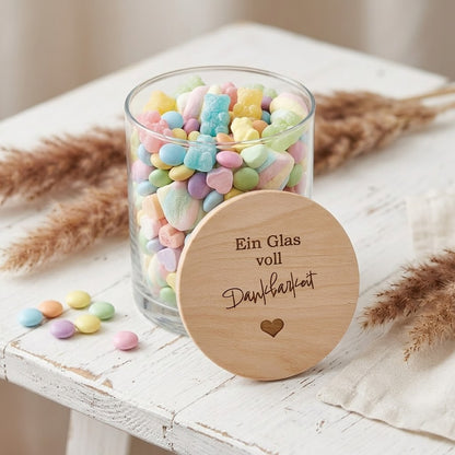 Vorratsglas Dankbarkeit graviert – Glas mit Holzdeckel | Geschenk Dankeschön
