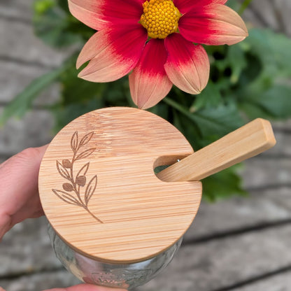 Glas mit Holzlöffel Marmelade + personalisiert mit Namen