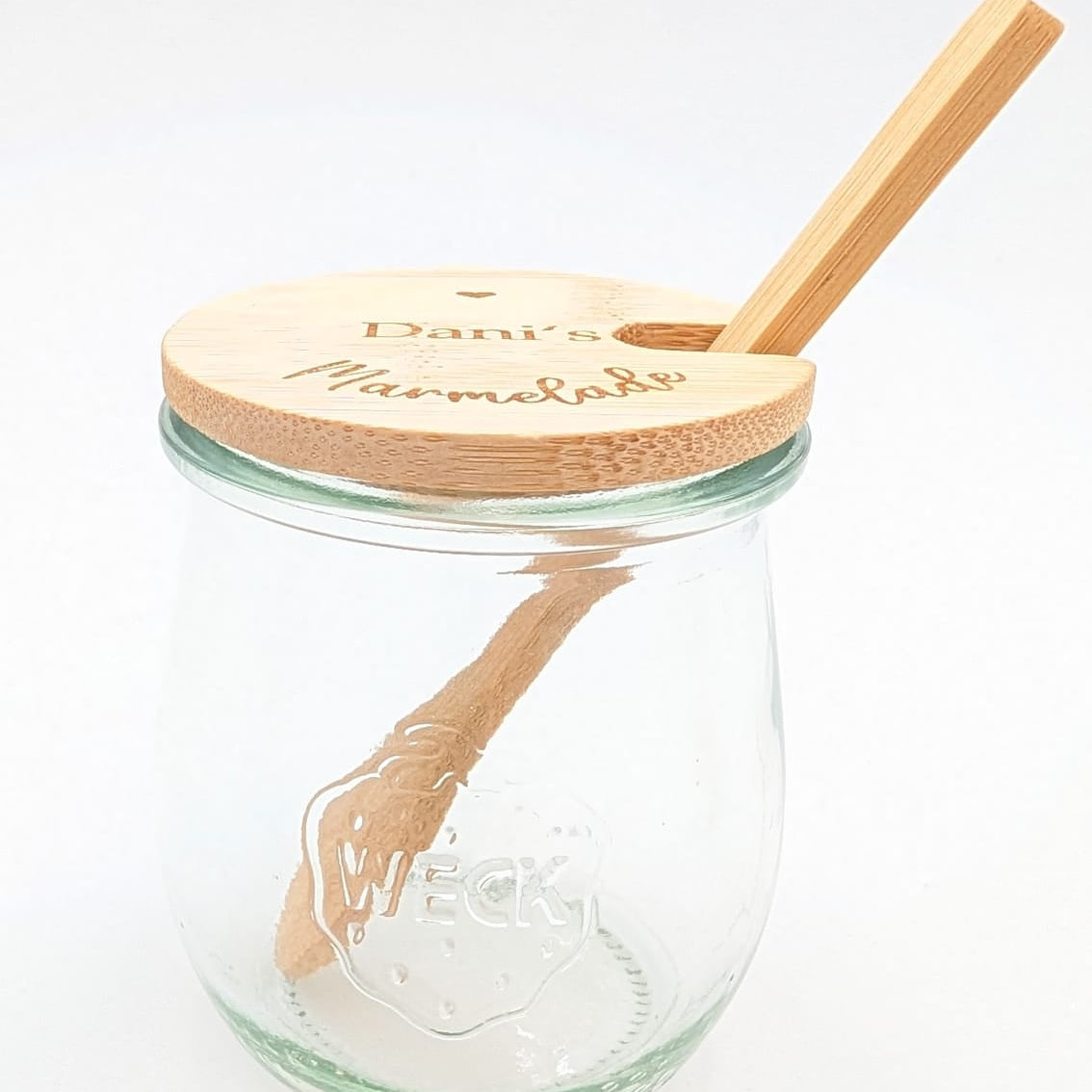 Glas mit Holzlöffel Marmelade + personalisiert mit Namen