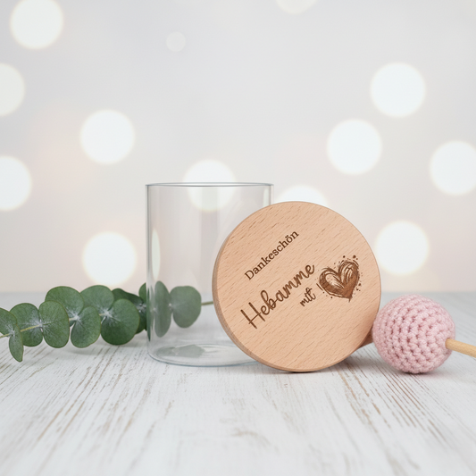 Hebamme mit Herz Geschenkglas