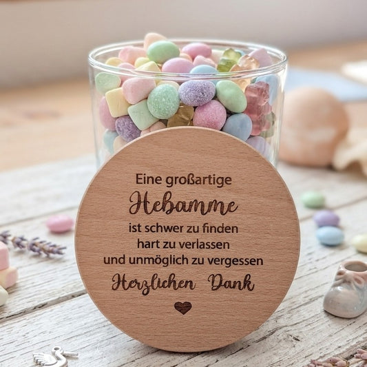 Vorratsglas Hebamme graviert – Eine großartige Hebamme ist schwer zu finden | Abschiedsgeschenk Dankeschön | 530ml & 880ml