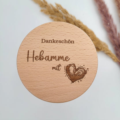 Hebamme mit Herz Geschenkglas