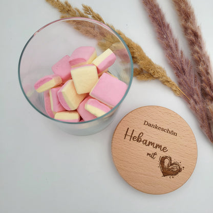 Hebamme mit Herz Geschenkglas