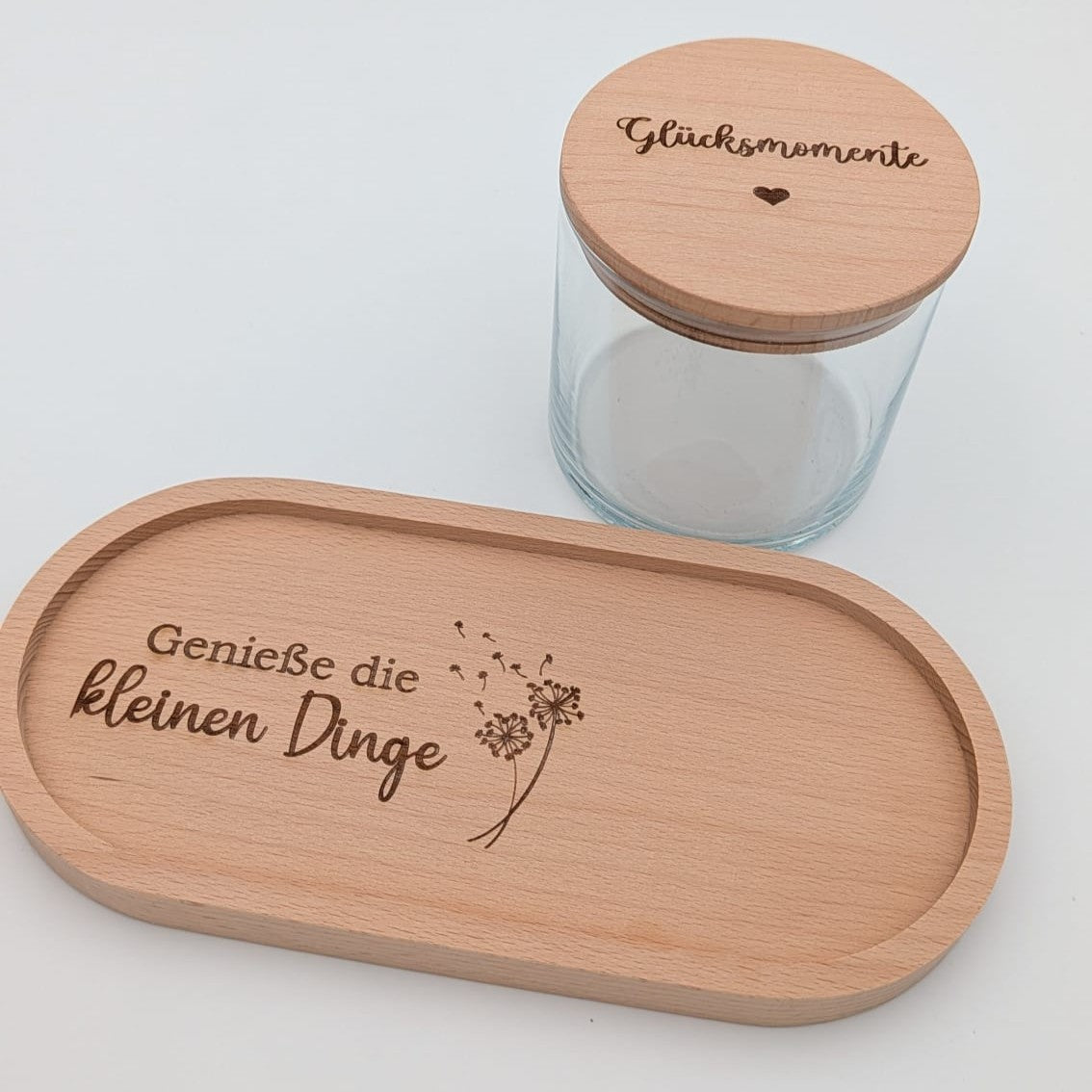 Holztablett oval und Vorratsglas "..kleinen Dinge"