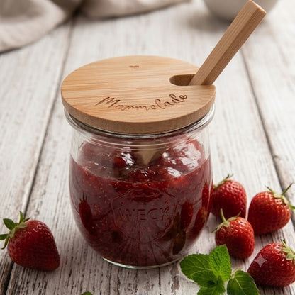 Marmeladenglas mit Holzlöffel und Gravur – WECK Tulpenglas 220 ml | Gastgeschenk Dankeschön Mitbringsel