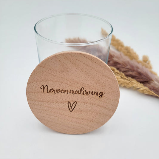  Vorratsglas Nervennahrung Herz graviert mit Buchenholzdeckel – Geschenk Kollegen Geburtstag 530ml