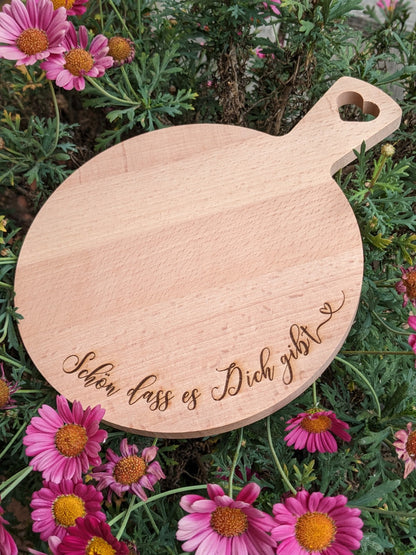 Brettchen rund Holz mit Griff Schön dass es dich gibt