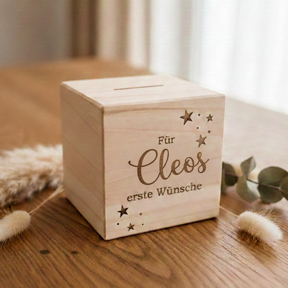 Spardose personalisiert mit Namen aus Holz