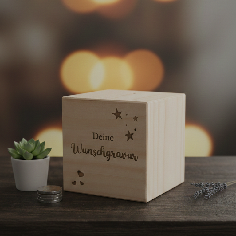 Spardose mit Wunschgravur personalisiert aus Holz