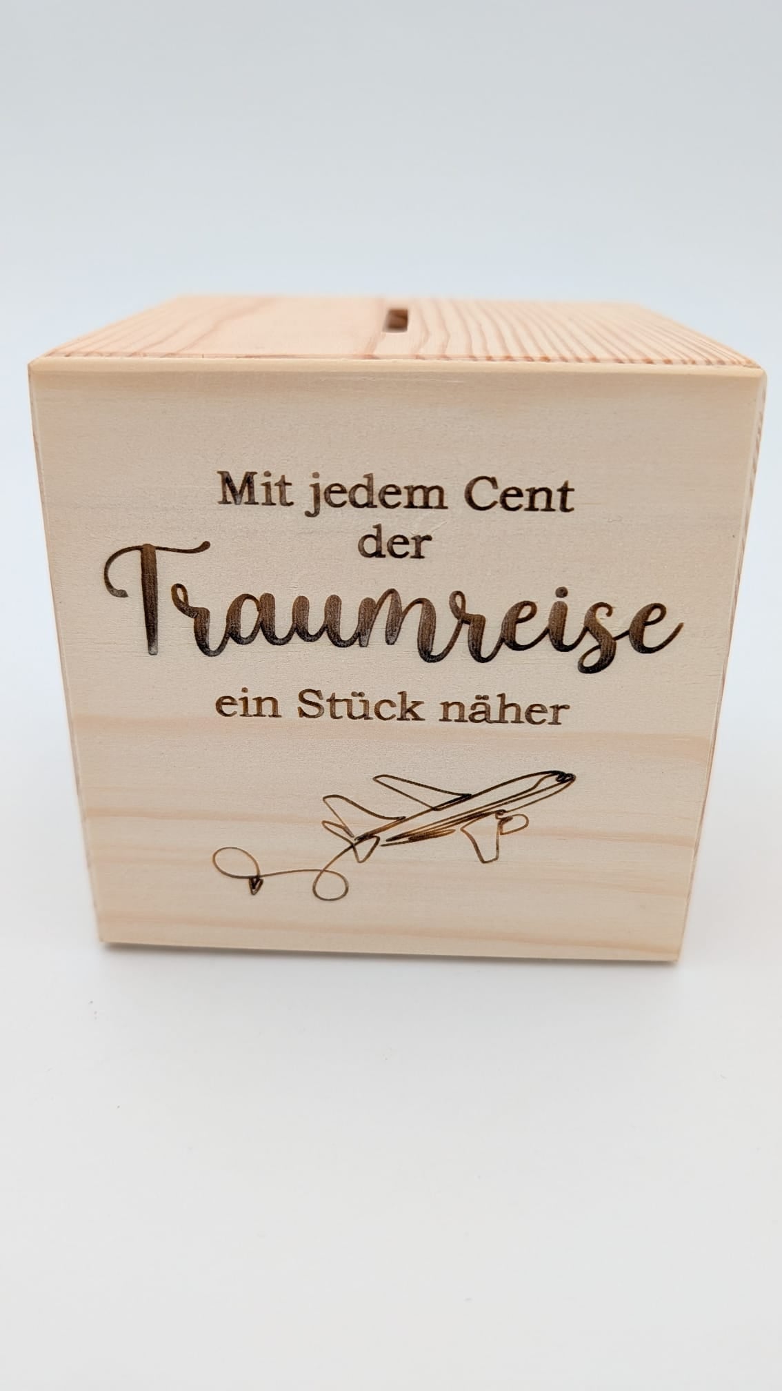 Spardose Traumreise aus Holz mit Gravur