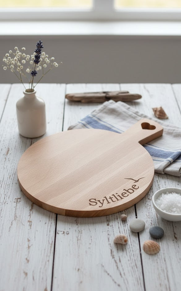 Brett rund Sylt Insel Möwe Frühstücksbrett Schneidebrett mit Griff