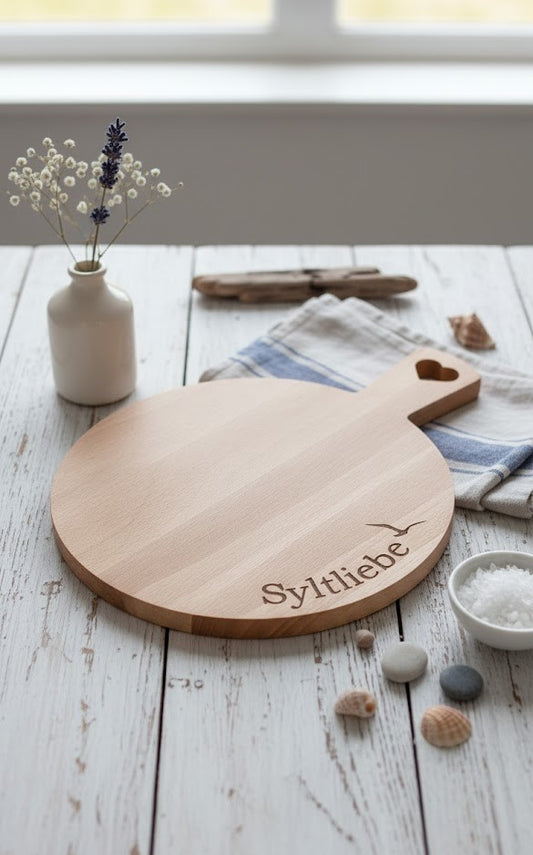 Brett rund Sylt Insel Möwe Frühstücksbrett Schneidebrett mit Griff