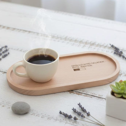 Holztablett "Geduld wird geladen..." oval Bucheholz