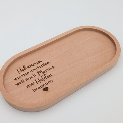 Holztablett Hebamme Helden Serviertablett oval Dekotablett