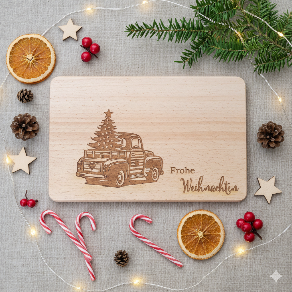 Frühstücksbrettchen Weihnachten Auto mit Tannenbaum