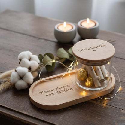 Holztablett oval & Vorratsglas SET Wunscherfüller
