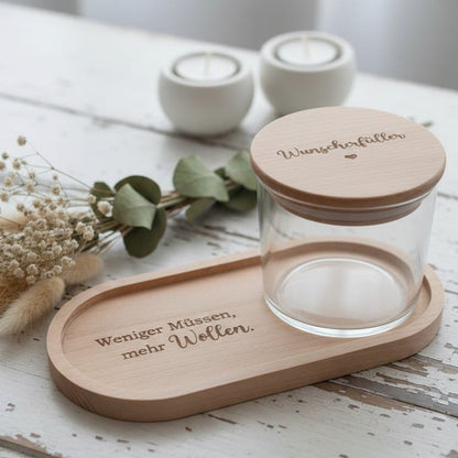 Holztablett oval & Vorratsglas SET Wunscherfüller