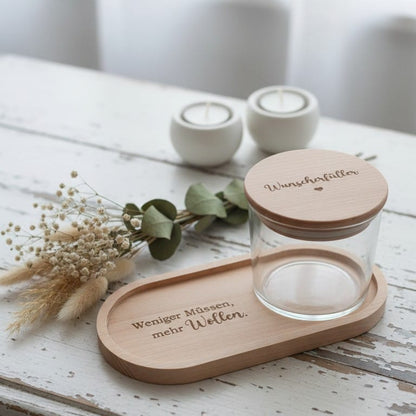 Holztablett oval & Vorratsglas SET Wunscherfüller