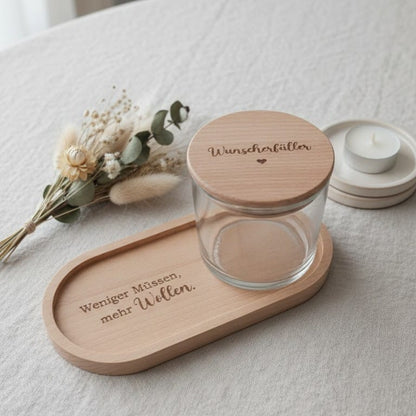 Holztablett oval & Vorratsglas SET Wunscherfüller