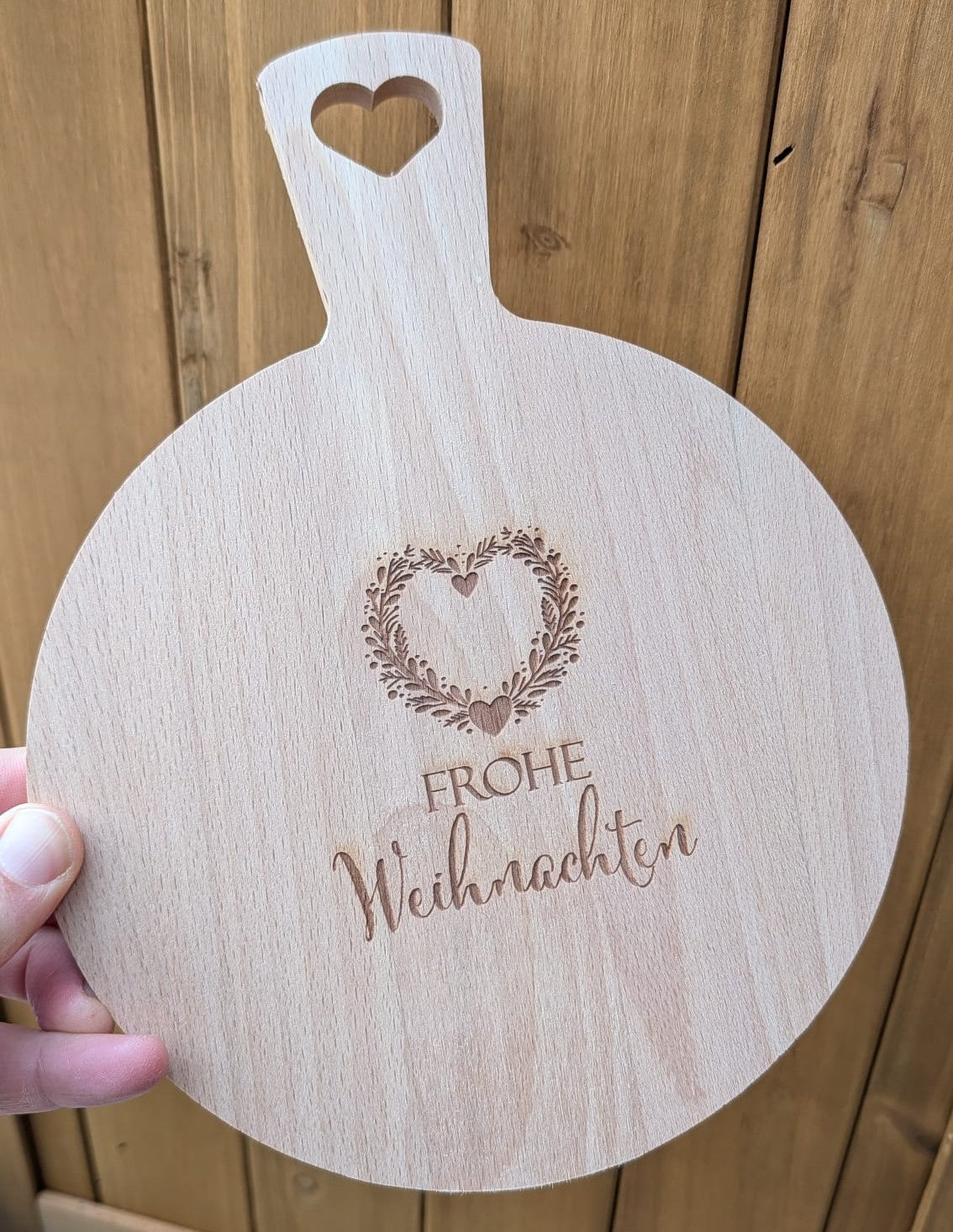 Brettchen rund mit Griff Herz Frohe Weihnachten