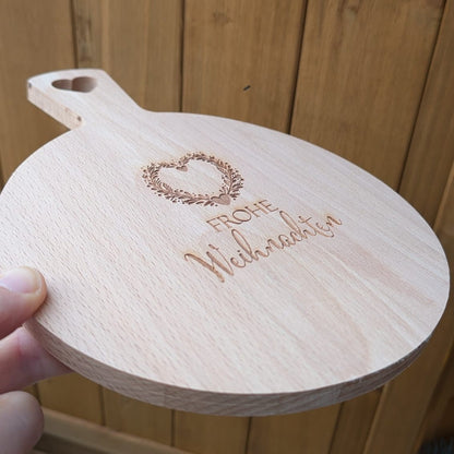 Brettchen rund mit Griff Herz Frohe Weihnachten