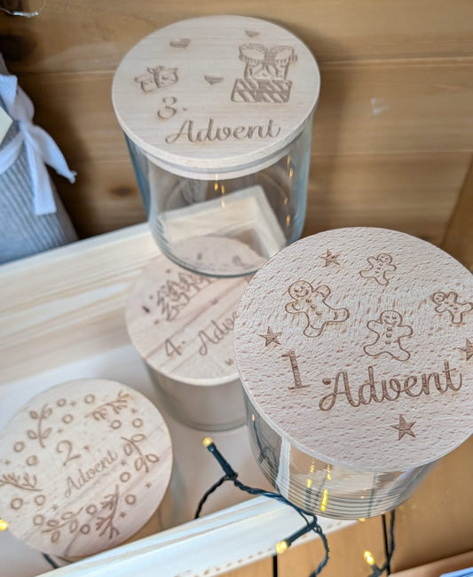 Adventskalender Glas mit Gravur 4er Set