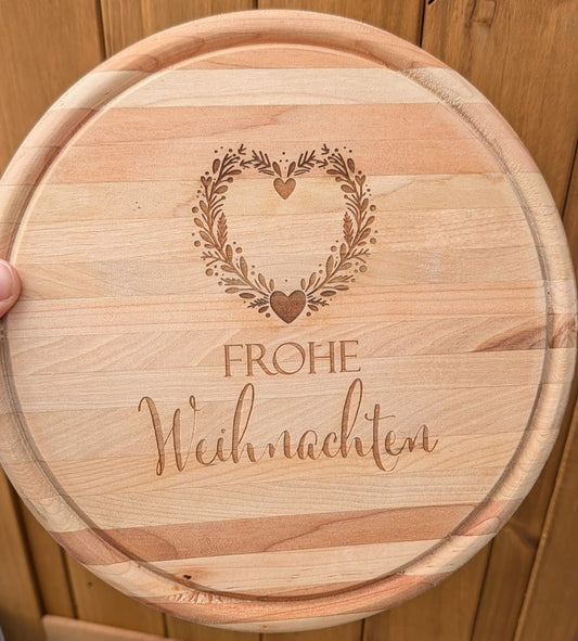 rundes Schneidebrett Herz Frohe Weihnachten