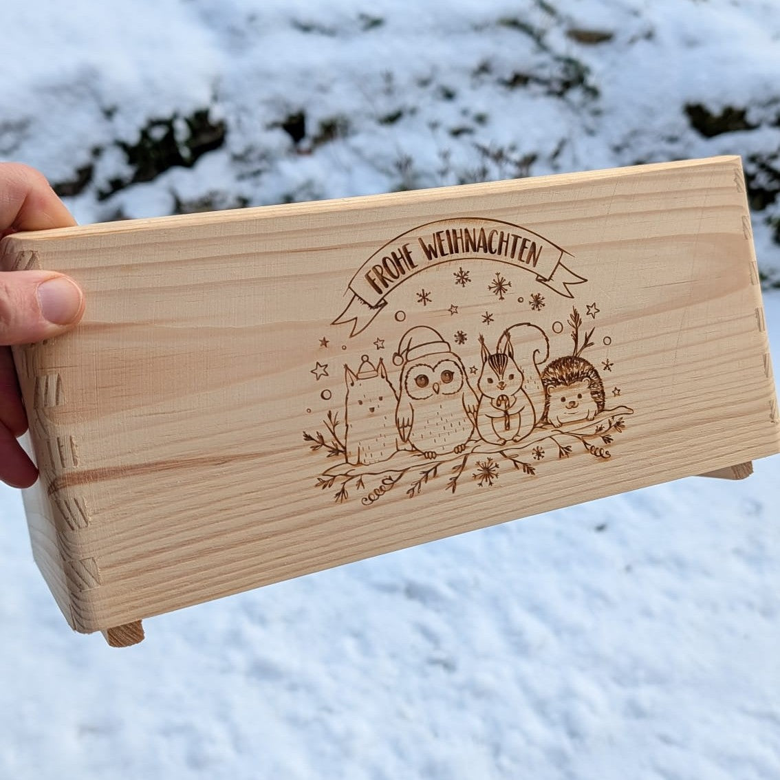 Holzkiste Frohe Weihnachten Waldtiere