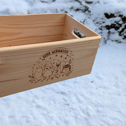 Holzkiste Frohe Weihnachten Waldtiere
