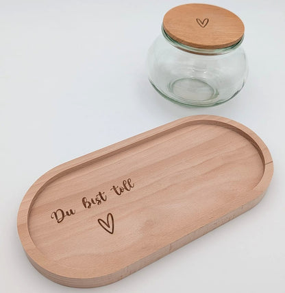 Geschenkset Vorratsglas + Tablett  „Du bist toll“