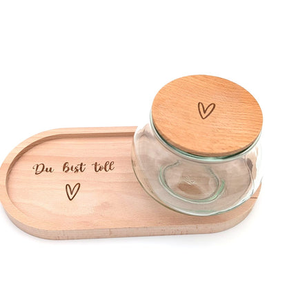 Geschenkset Vorratsglas + Tablett  „Du bist toll“