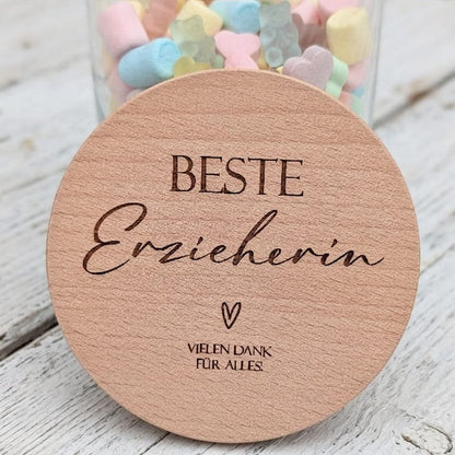 Beste Erzieherin Geschenk personalisiert Vorratsglas mit Holzdeckel graviert | Abschiedsgeschenk
