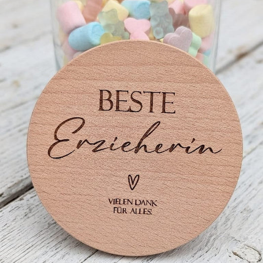 Beste Erzieherin Geschenk personalisiert Vorratsglas mit Holzdeckel graviert | Abschiedsgeschenk