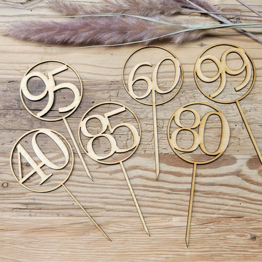 Cake Topper Zahlen  rund Holz